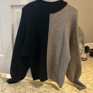 SHEIN Two-Tone Black and Gray Crewneck Sweater